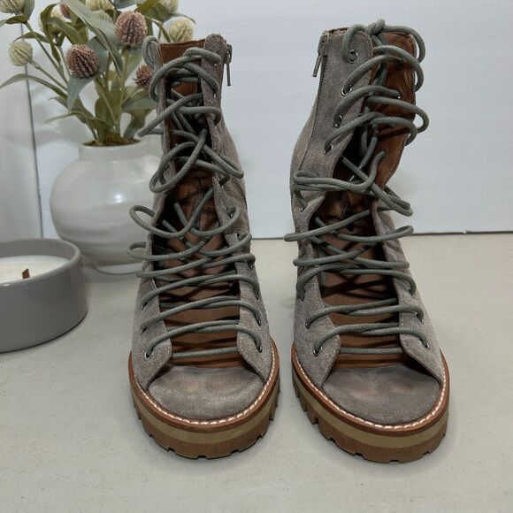 Jeffrey Campbell X Free People Cors Suede Lace Up Peep Toe Ankle Boots Women 9M - Picture 2 of 10